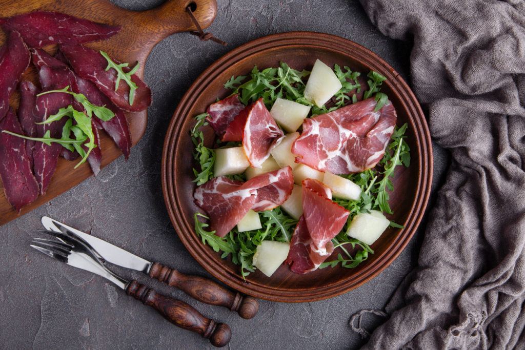 Melon & Arugula Salad with Spicy Ham Oliver's Markets