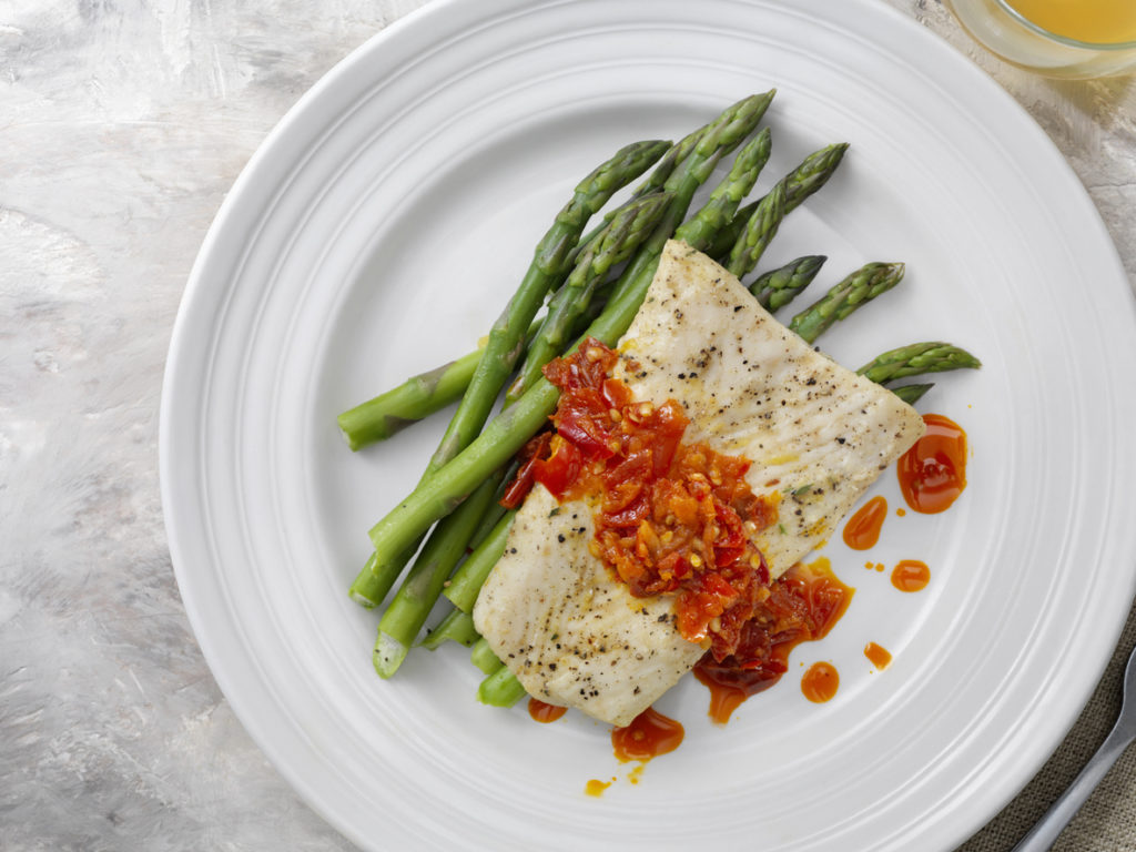 ButterPoached Halibut with Asparagus & Sweet Pepper Relish Oliver's