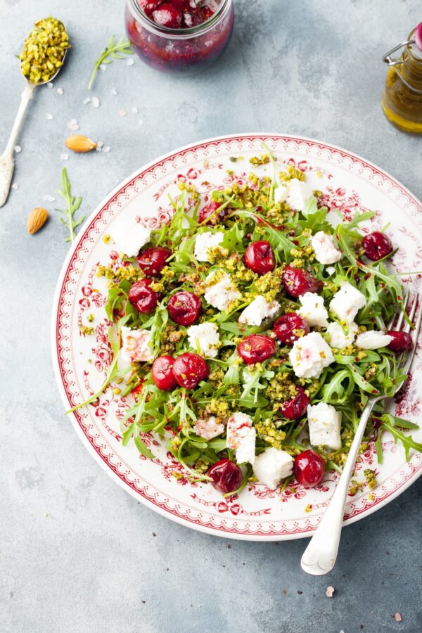 Cherry & Goat Cheese Salad with TurmericSpiced Almond Crumble Oliver