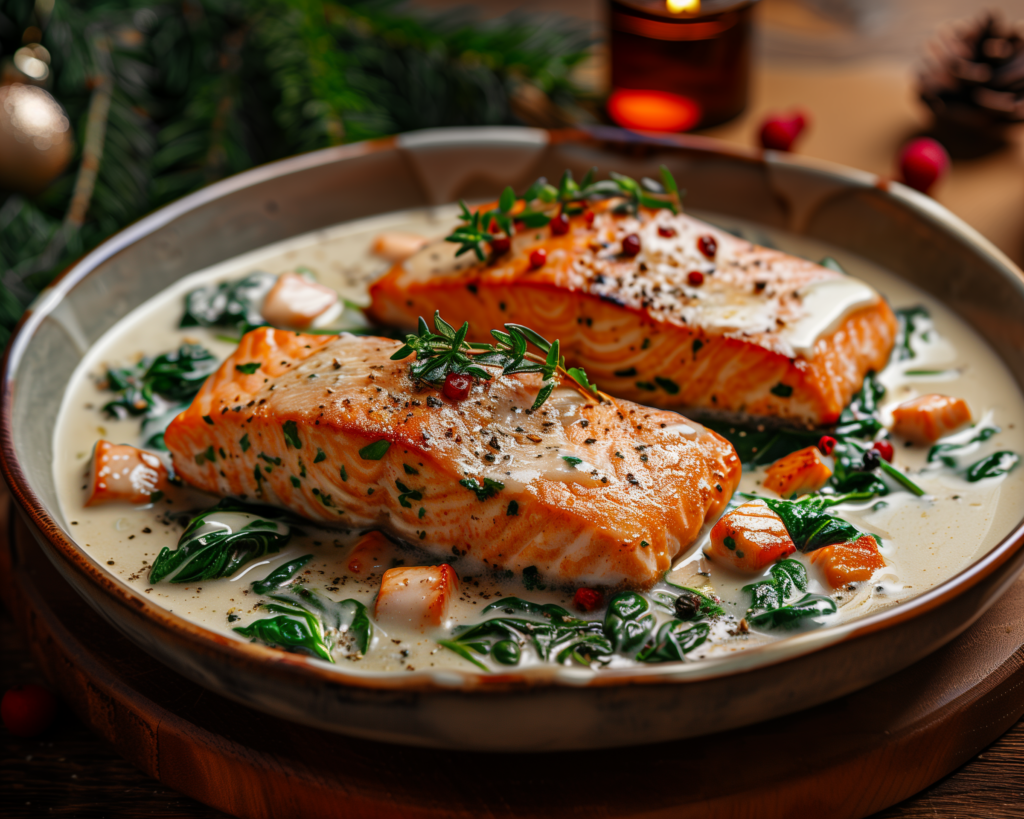 Salmon with Cream Sauce & Spinach - Oliver's Markets