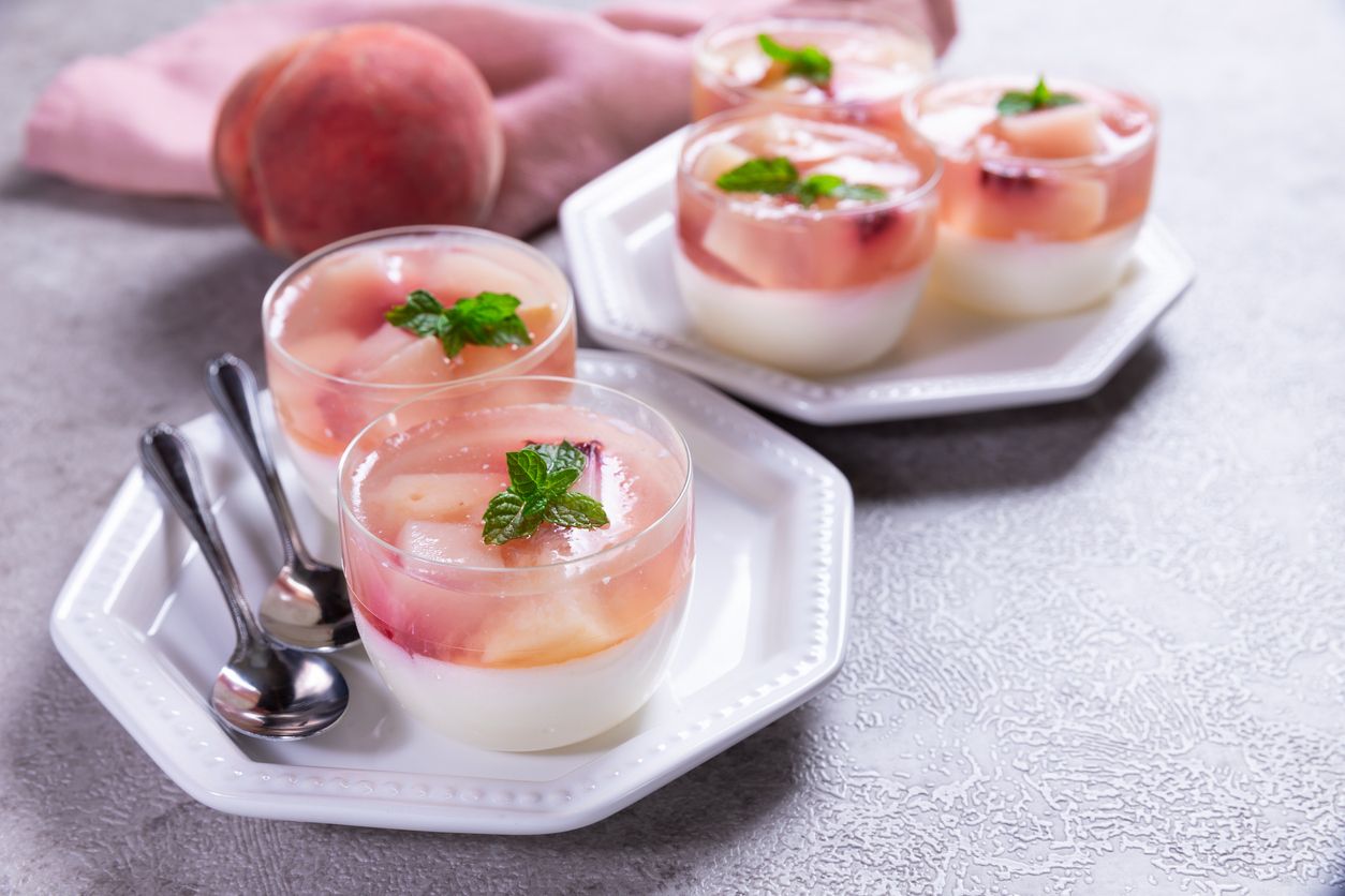 Peaches & Cream Pannacotta with Rosé Jelly - Oliver's Markets