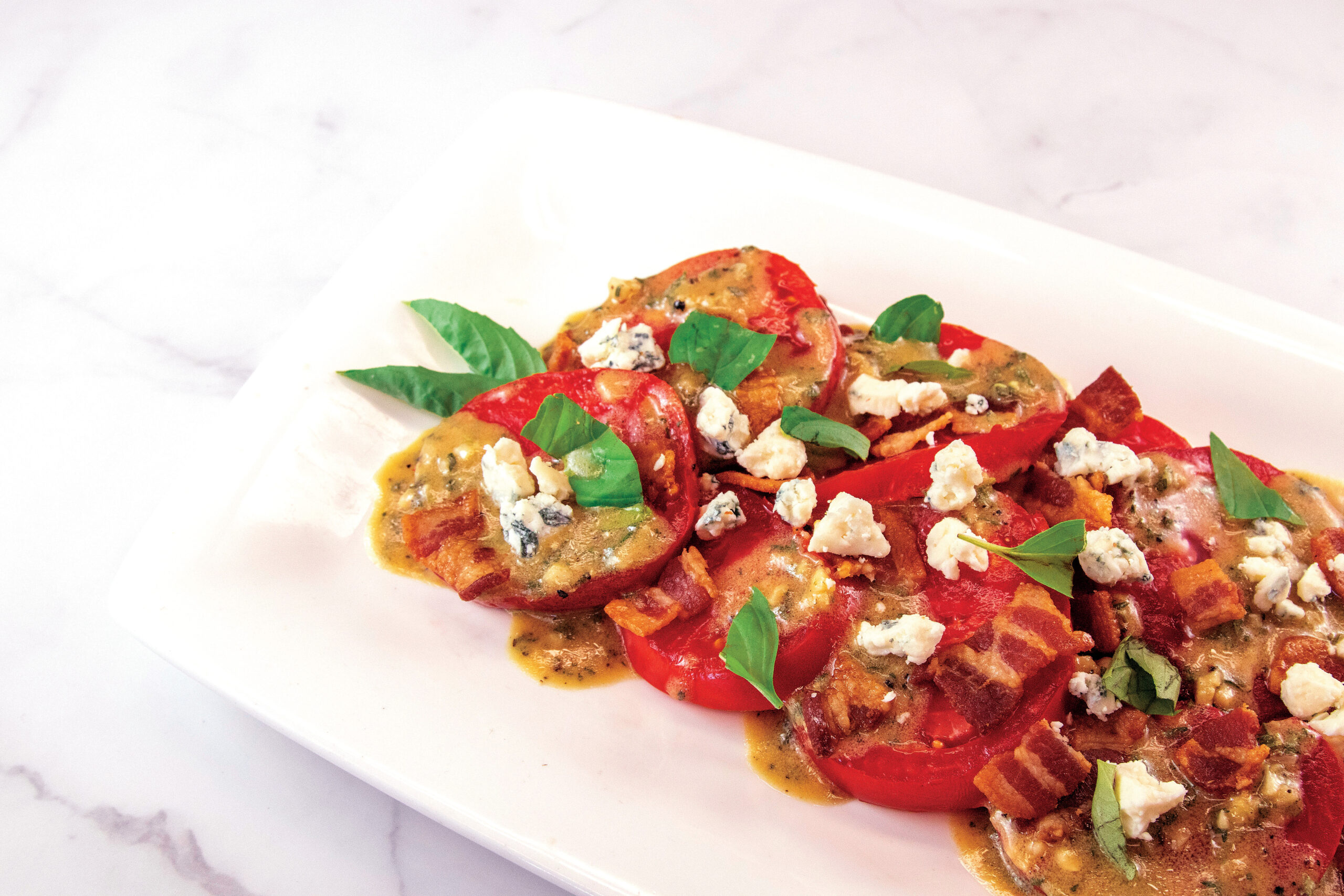 Heirloom Tomato Salad with Blue Cheese, Bacon & Basil - Oliver's Markets