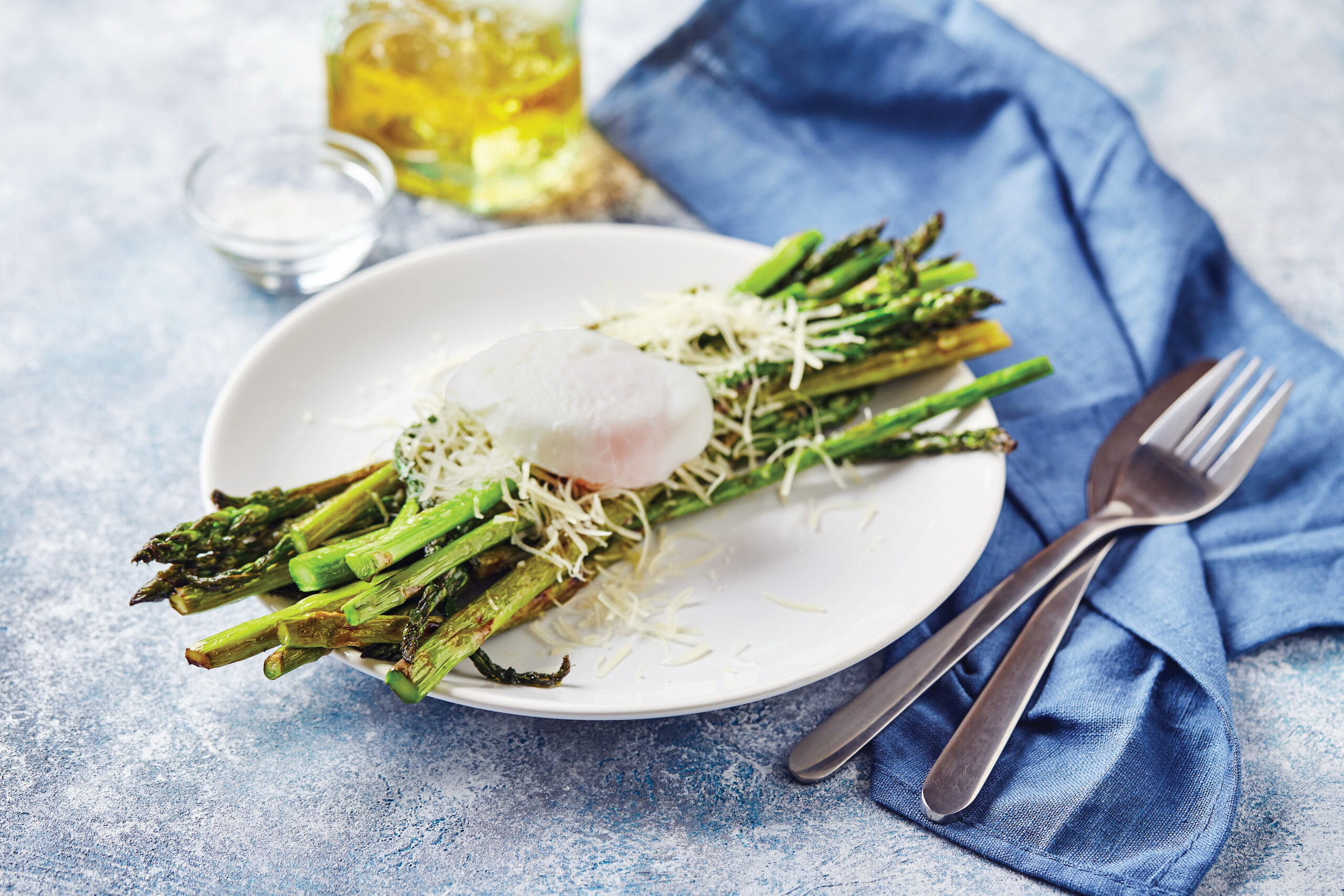 Asparagus with Pecorino and Meyer Lemon Poached Egg - Oliver's Markets