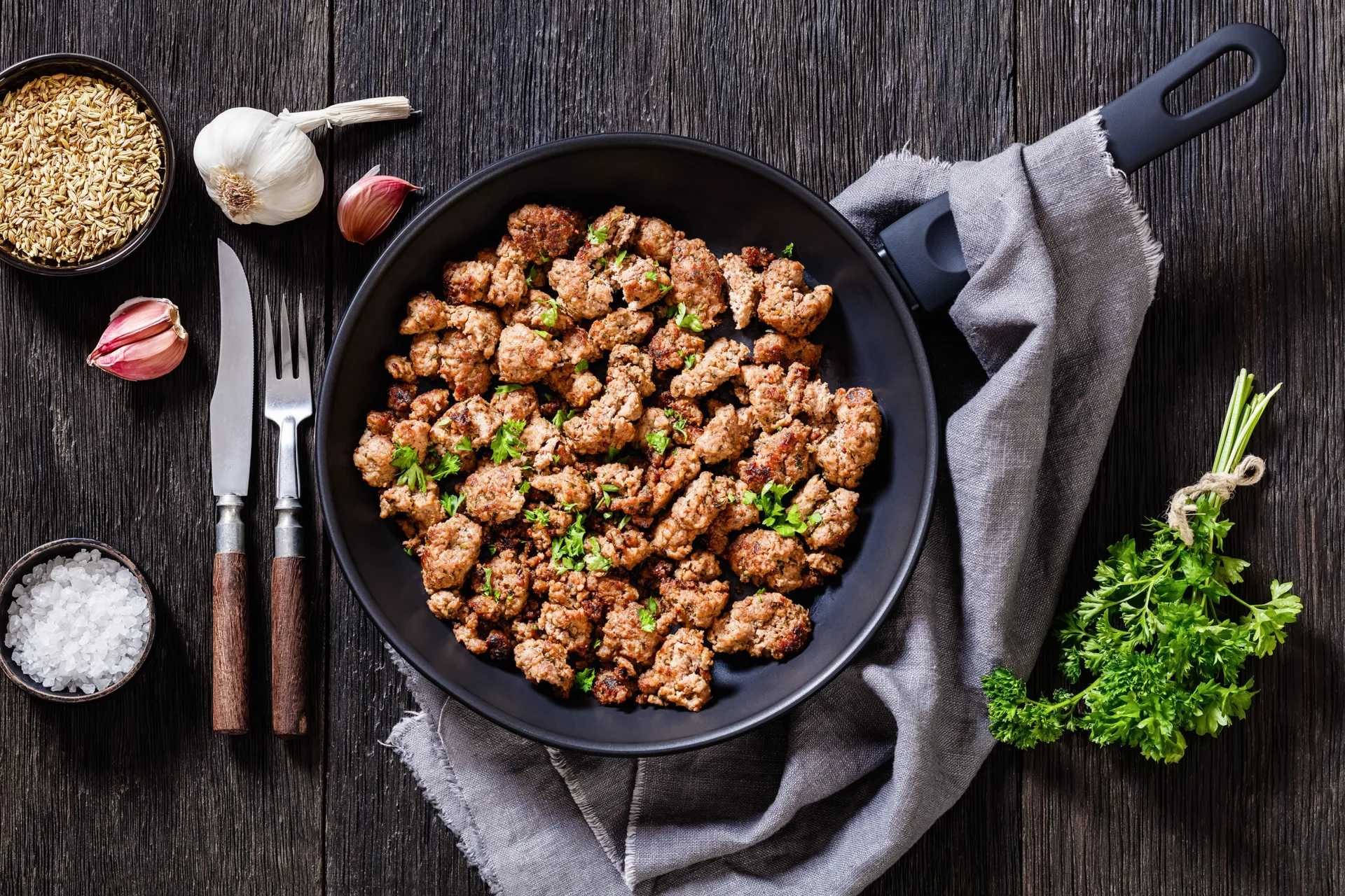 Ground meat in pan
